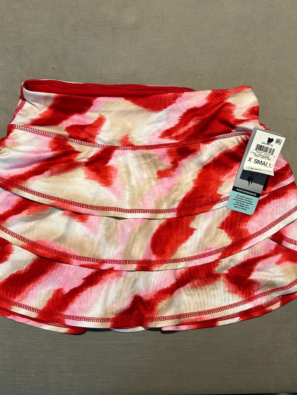 NWT IDEOLOGY Tiered Flounce Skort Red Pink Tie Dye Tennis Workout Women XS